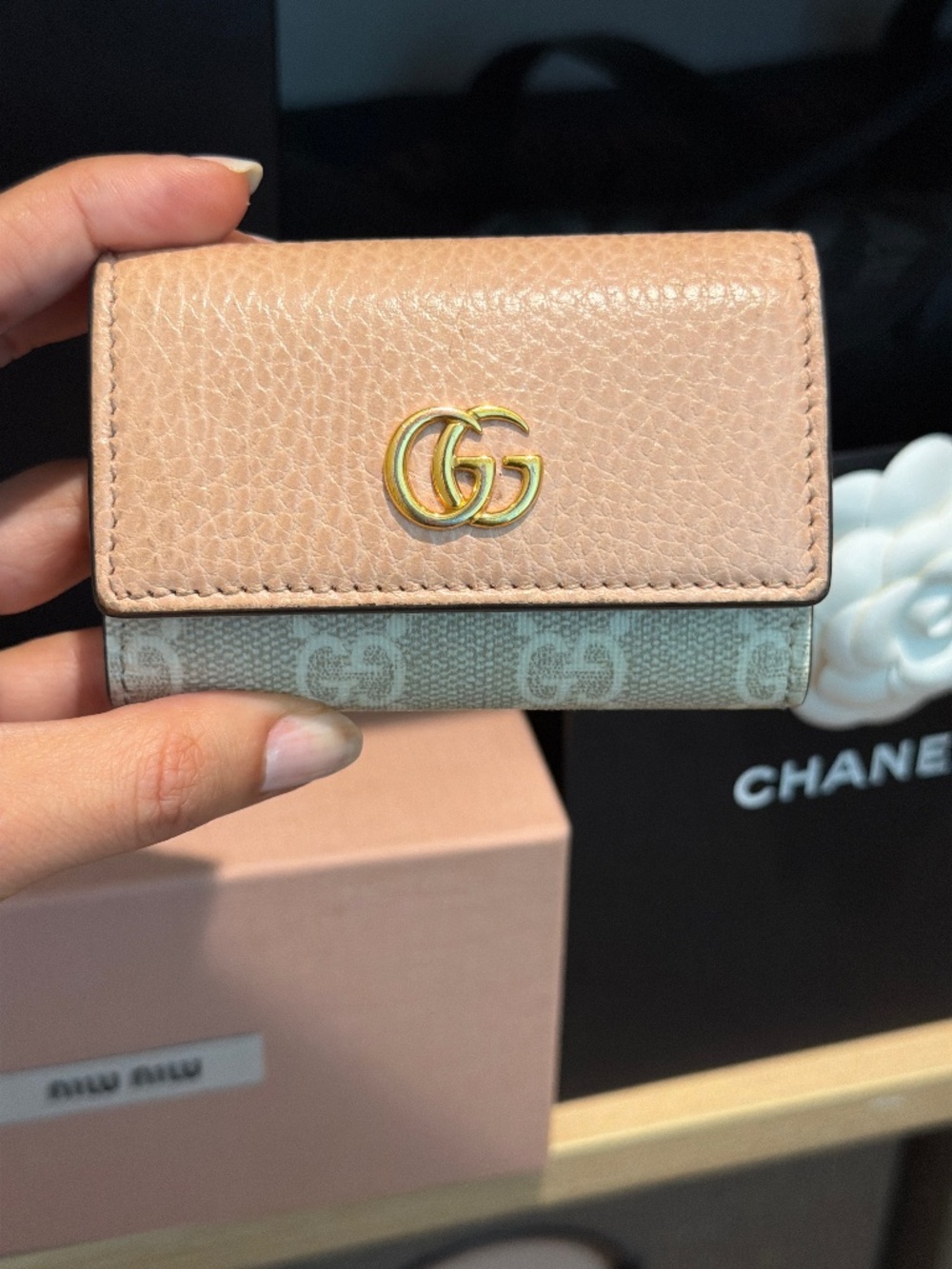 Gucci Key Holder Pink and Beige